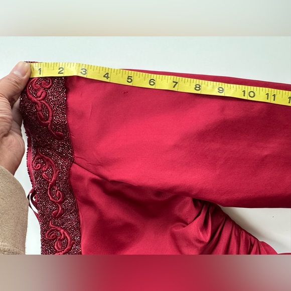 Saks Fifth Avenue Helen Morley Red Beaded Off-Shoulder Silk Evening Gown *FLAWS - Picture 4 of 15